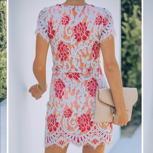 Vici Collection floral light blue lace mini dress - Picture 2 of 8